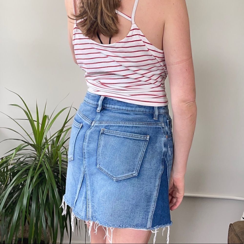 PacSun Mini Denim Skirt Raw Hem and Mixed Washes 27 - Picture 2 of 10